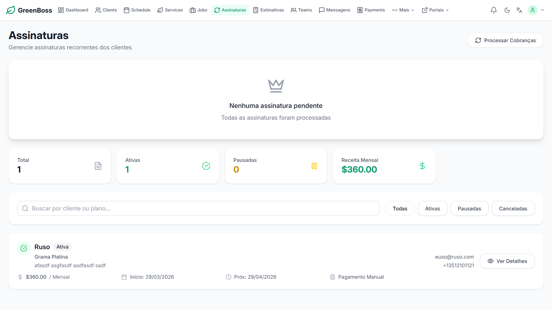 Configuração de plano Green Boss
